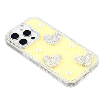 iPhone 16 Pro Funklende Kærlighed og Perle Hybrid Cover - Gul