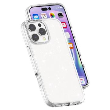 iPhone 16 Pro Stylish Glitter Series Hybrid Cover - Hvid