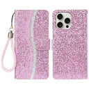 iPhone 16 Pro Stilfuldt glitterpungetui - pink