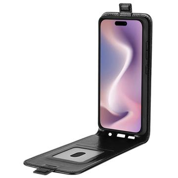 iPhone 16 Pro Vertikal Flip Taske med Kortholder - Sort