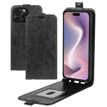 iPhone 16 Pro Vertikal Flip Taske med Kortholder - Sort
