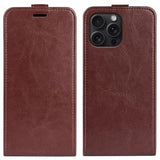 iPhone 16 Pro Vertikal Flip Taske med Kortholder - Brun