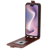 iPhone 16 Pro Vertikal Flip Taske med Kortholder - Brun