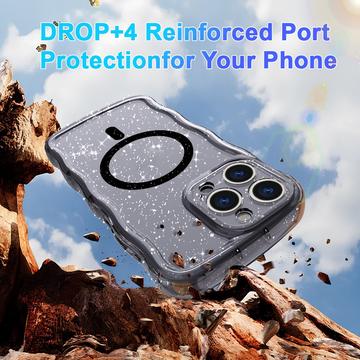 iPhone 16 Pro Wave-Edge Laser Glitter MagSafe Cover - Gennemsigtig sort