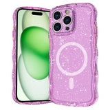 iPhone 16 Pro Wave-Edge Laser Glitter MagSafe Cover - Gennemsigtig pink