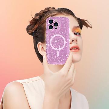 iPhone 16 Pro Wave-Edge Laser Glitter MagSafe Cover - Gennemsigtig pink