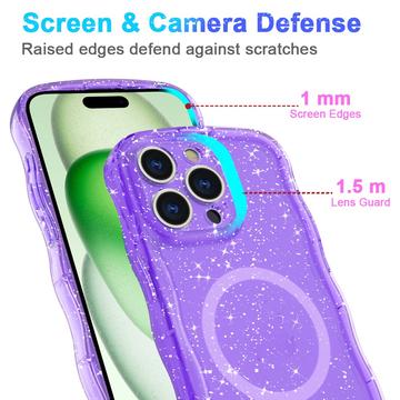 iPhone 16 Pro Wave-Edge Laser Glitter MagSafe Cover - Gennemsigtig lilla