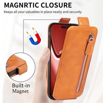 iPhone 16 Pro Lynlåslomme Vertikal Flip Cover - Brun