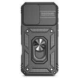 iPhone 16 Roterende Ring Hybrid Cover med Kameraskjold - Sort
