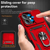 iPhone 16 Roterende Ring Hybrid Cover med Kameraskjold - Rød
