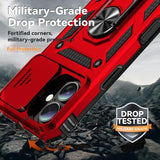 iPhone 16 Roterende Ring Hybrid Cover med Kameraskjold - Rød