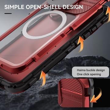 iPhone 16 Shellbox M Series IP68 vandtæt cover - dykkercover med MagSafe-kompatibilitet - rød