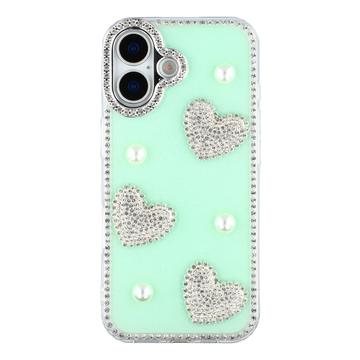 iPhone 16 Funklende Kærlighed og Perle Hybrid Cover - Grøn