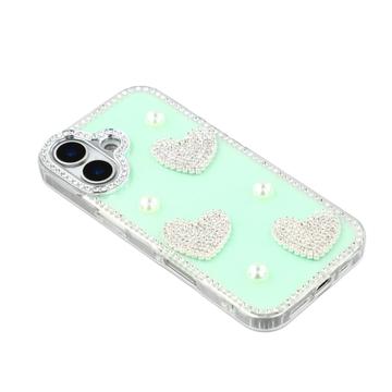 iPhone 16 Funklende Kærlighed og Perle Hybrid Cover - Grøn