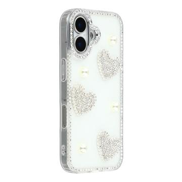 iPhone 16 Funklende Kærlighed og Perle Hybrid Cover - Hvid