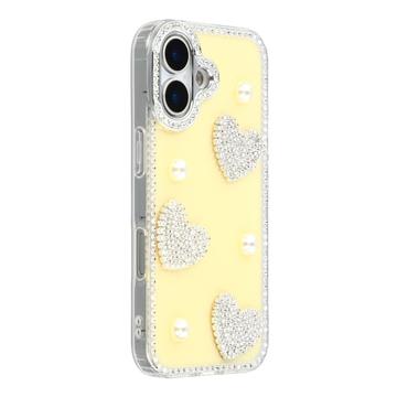 iPhone 16 Funklende Kærlighed og Perle Hybrid Cover - Gul