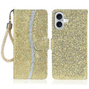 iPhone 16 Stilfuldt glitterpungetui - guld