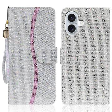 iPhone 16 Stilfuldt glitterpungetui - sølv
