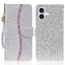 iPhone 16 Stilfuldt glitterpungetui - sølv
