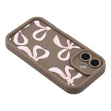 iPhone 16 Stilfuldt stødsikkert TPU cover med forhøjede kanter - Brun / Stor sløjfe