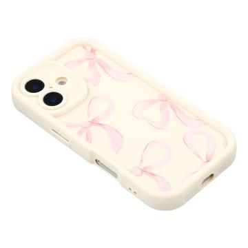 iPhone 16 Stilfuldt stødsikkert TPU cover med forhøjede kanter - hvid / stor sløjfe