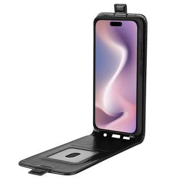 iPhone 16 Vertikal Flip Taske med Kortholder - Sort