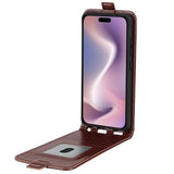 iPhone 16 Vertikal Flip Taske med Kortholder - Brun