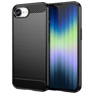 iPhone 16e/17e Børstet TPU Cover - Karbonfiber - Sort