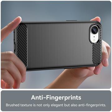 iPhone 16e/17e Børstet TPU Cover - Karbonfiber - Sort