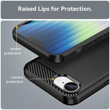iPhone 16e/17e Børstet TPU Cover - Karbonfiber - Sort