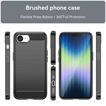 iPhone 16e/17e Børstet TPU Cover - Karbonfiber - Sort