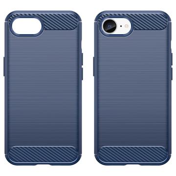 iPhone 16e/17e Børstet TPU Cover - Karbonfiber - Blå