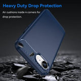 iPhone 16e/17e Børstet TPU Cover - Karbonfiber - Blå