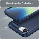 iPhone 16e/17e Børstet TPU Cover - Karbonfiber - Blå