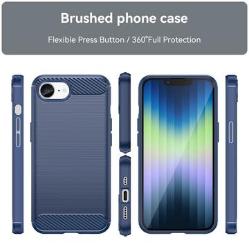 iPhone 16e/17e Børstet TPU Cover - Karbonfiber - Blå