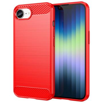 iPhone 16e/17e Børstet TPU Cover - Karbonfiber - Rød