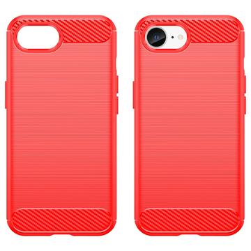 iPhone 16e/17e Børstet TPU Cover - Karbonfiber - Rød