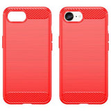 iPhone 16e/17e Børstet TPU Cover - Karbonfiber - Rød