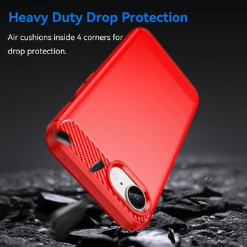 iPhone 16e/17e Børstet TPU Cover - Karbonfiber - Rød