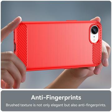 iPhone 16e/17e Børstet TPU Cover - Karbonfiber - Rød