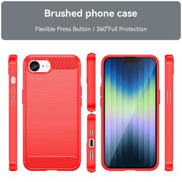 iPhone 16e/17e Børstet TPU Cover - Karbonfiber - Rød