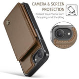 iPhone 16e/17e Caseme C22-etui RFID-kortpung - brun