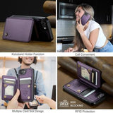 iPhone 16e/17e Caseme C22-etui RFID-kortpung - lilla