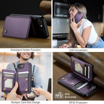 iPhone 16e/17e Caseme C22-etui RFID-kortpung - lilla