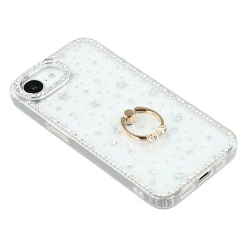 iPhone 16e/17e CrystalGlow Hybrid Cover med Ringholder - stjerner / gennemsigtig
