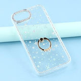 iPhone 16e/17e CrystalGlow Hybrid Cover med Ringholder - stjerner / gennemsigtig