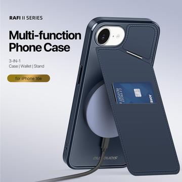 iPhone 16e/17e Dux Ducis Rafi II magnetisk cover med kickstand og kortholdere - Blå