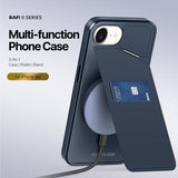 iPhone 16e/17e Dux Ducis Rafi II magnetisk cover med kickstand og kortholdere - Blå