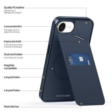 iPhone 16e/17e Dux Ducis Rafi II magnetisk cover med kickstand og kortholdere - Blå