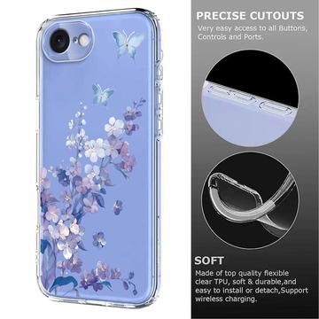 iPhone 16e/17e TPU-cover med blomstermønster - Lilla